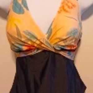 Floral with Black Halter One-piece Swimsuit size Large by Cupshe
